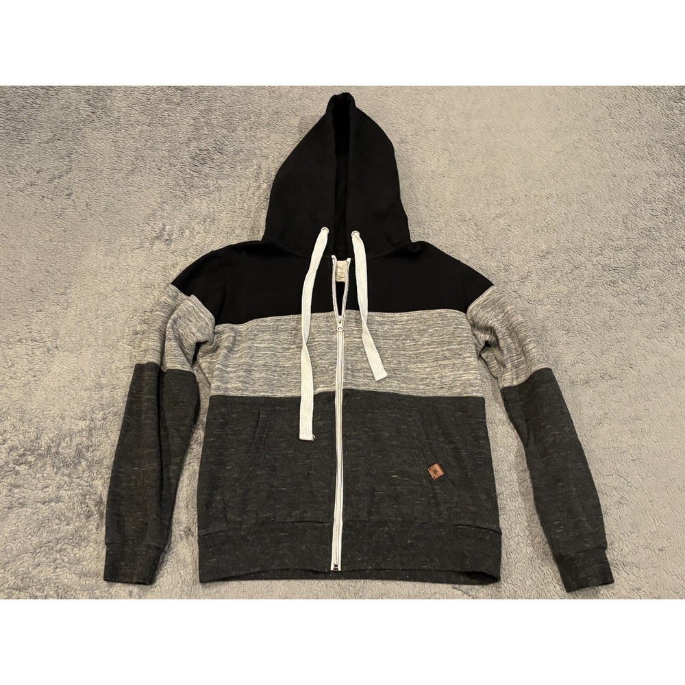 Doublju Womens Full Zip Hoodie Gray Black Colorblock Drawstring Hooded Medium